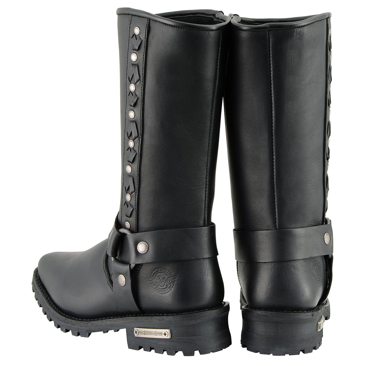 11 Inch Leather Harness Motorcycle Boots, Black Western Style