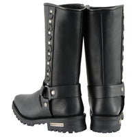 11 Inch Leather Harness Motorcycle Boots, Black Western Style