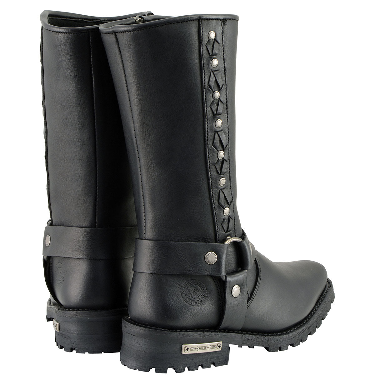 11 Inch Leather Harness Motorcycle Boots, Black Western Style