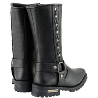 11 Inch Leather Harness Motorcycle Boots, Black Western Style