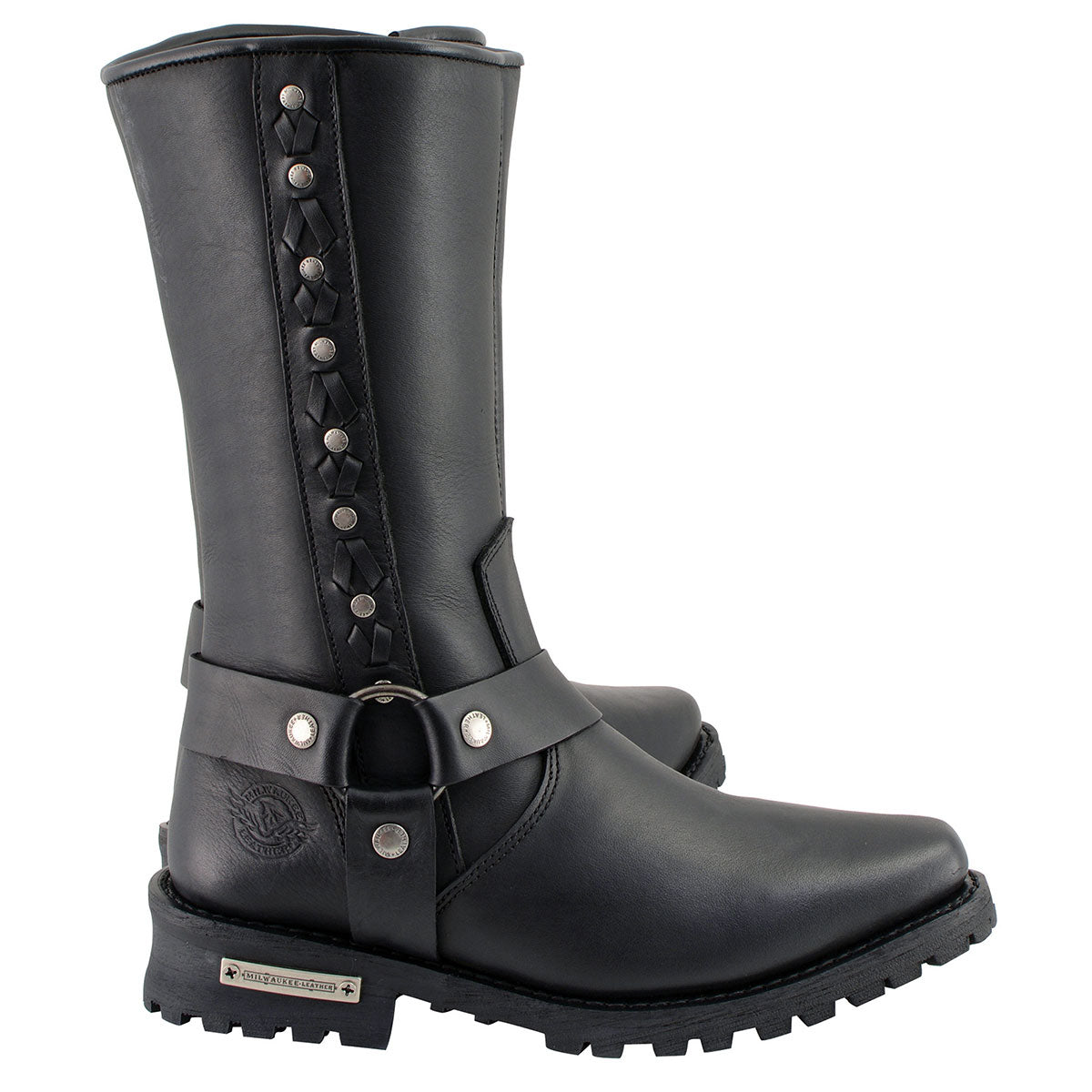 11 Inch Leather Harness Motorcycle Boots, Black Western Style
