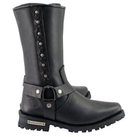 11 Inch Leather Harness Motorcycle Boots, Black Western Style