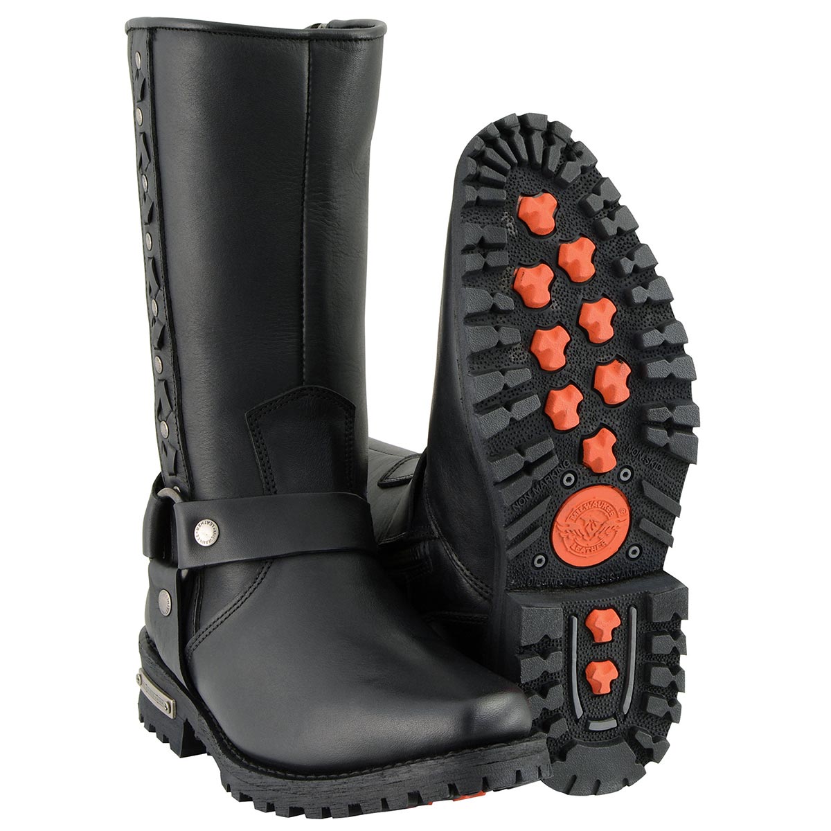 11 Inch Leather Harness Motorcycle Boots, Black Western Style