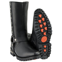 11 Inch Leather Harness Motorcycle Boots, Black Western Style