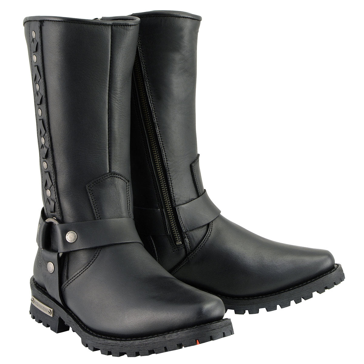 11 Inch Leather Harness Motorcycle Boots, Black Western Style