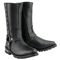 11 Inch Leather Harness Motorcycle Boots, Black Western Style
