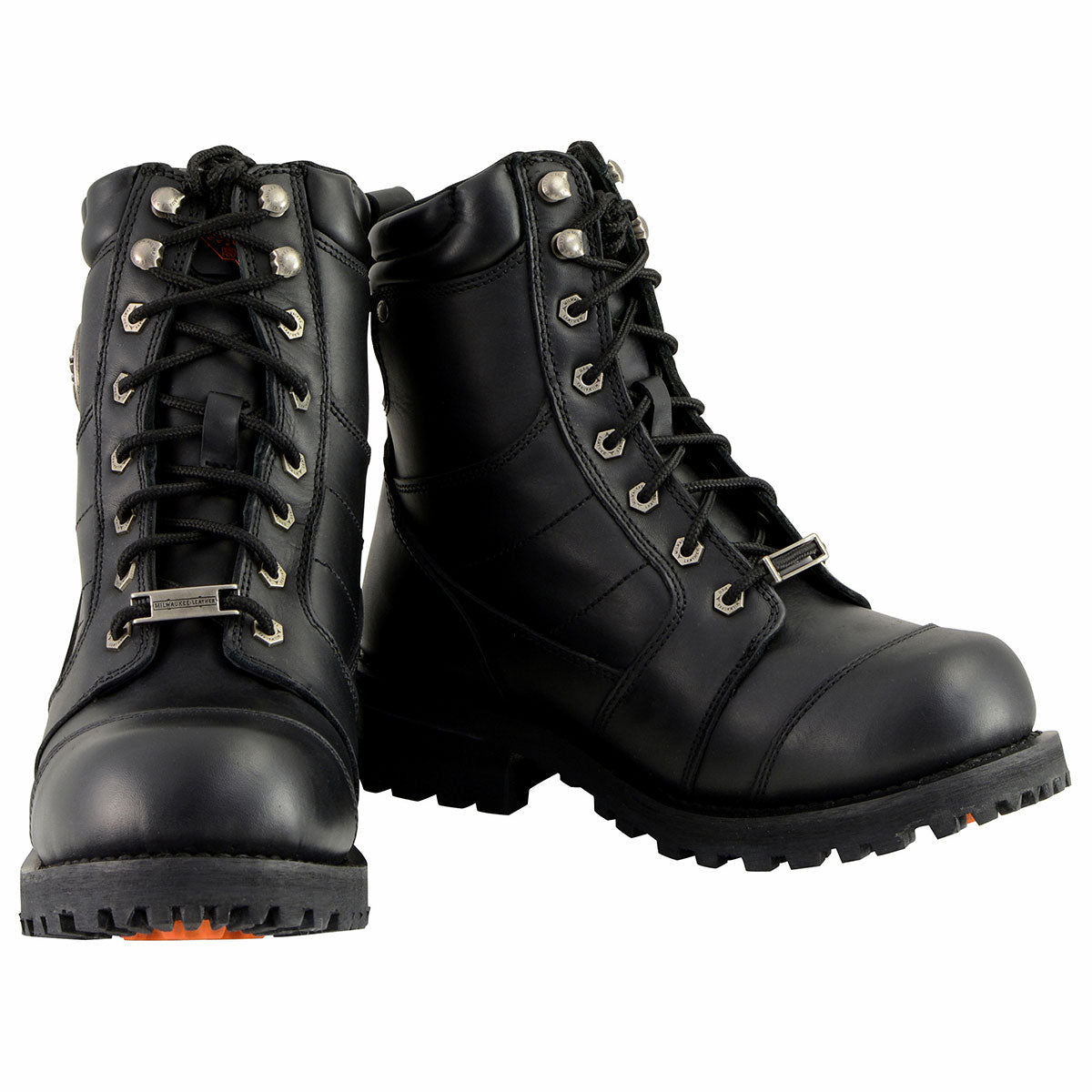 Men's Classic Black Leather 8-inch Lace-Up Logger Motorcycle Rider Boots