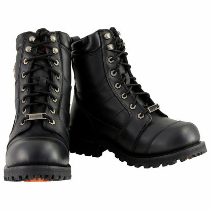 Men's Classic Black Leather 8-inch Lace-Up Logger Motorcycle Rider Boots