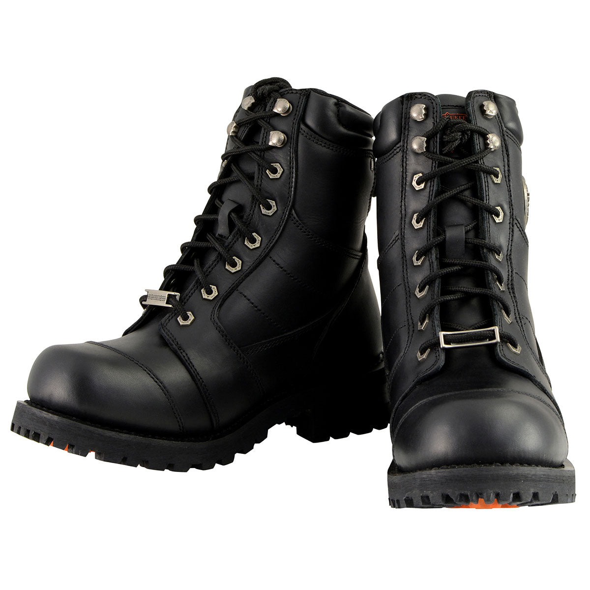 Men's Classic Black Leather 8-inch Lace-Up Logger Motorcycle Rider Boots