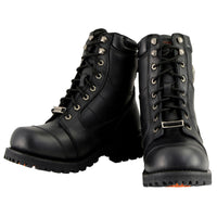 Men's Classic Black Leather 8-inch Lace-Up Logger Motorcycle Rider Boots