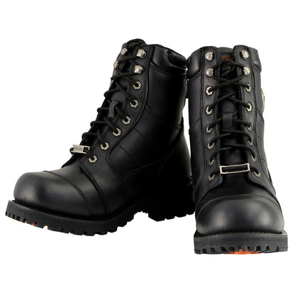 Men's Classic Black Leather 8-inch Lace-Up Logger Motorcycle Rider Boots