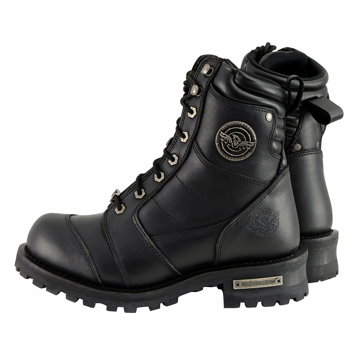 Men's Classic Black Leather 8-inch Lace-Up Logger Motorcycle Rider Boots