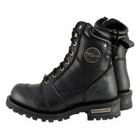 Men's Classic Black Leather 8-inch Lace-Up Logger Motorcycle Rider Boots