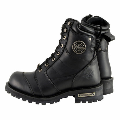 Men's Classic Black Leather 8-inch Lace-Up Logger Motorcycle Rider Boots