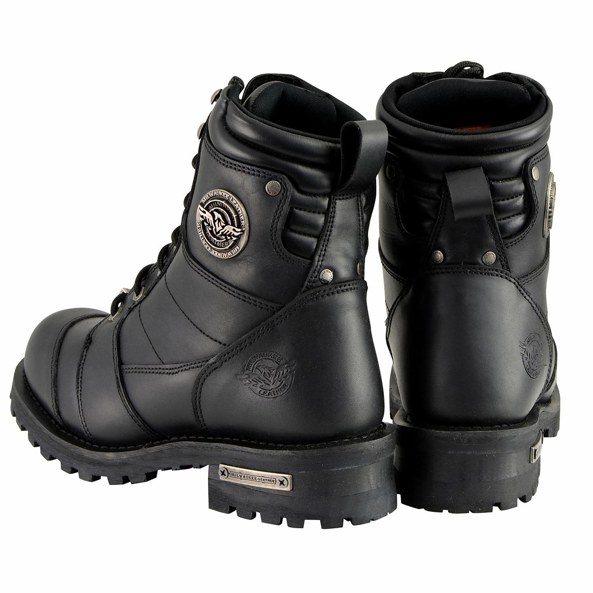 Men's Classic Black Leather 8-inch Lace-Up Logger Motorcycle Rider Boots