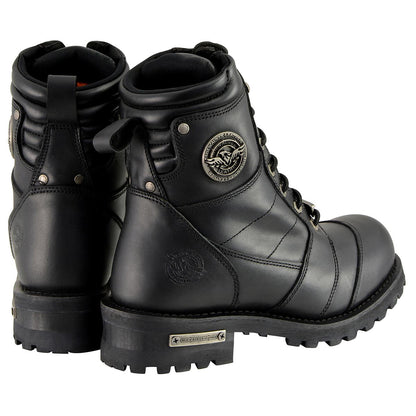 Men's Classic Black Leather 8-inch Lace-Up Logger Motorcycle Rider Boots