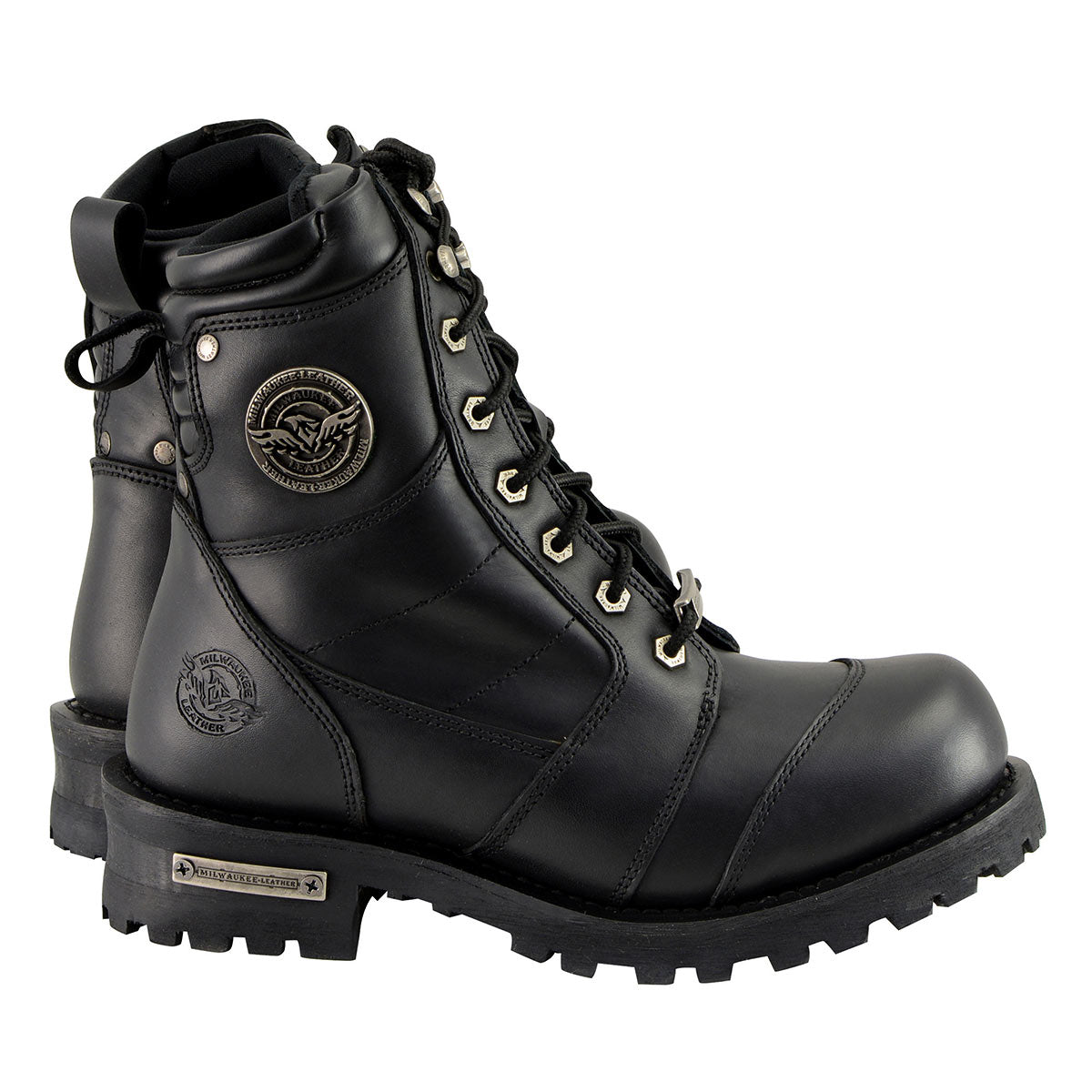 Men's Classic Black Leather 8-inch Lace-Up Logger Motorcycle Rider Boots