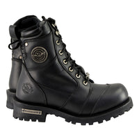 Men's Classic Black Leather 8-inch Lace-Up Logger Motorcycle Rider Boots