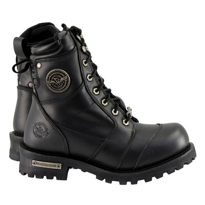 Men's Classic Black Leather 8-inch Lace-Up Logger Motorcycle Rider Boots