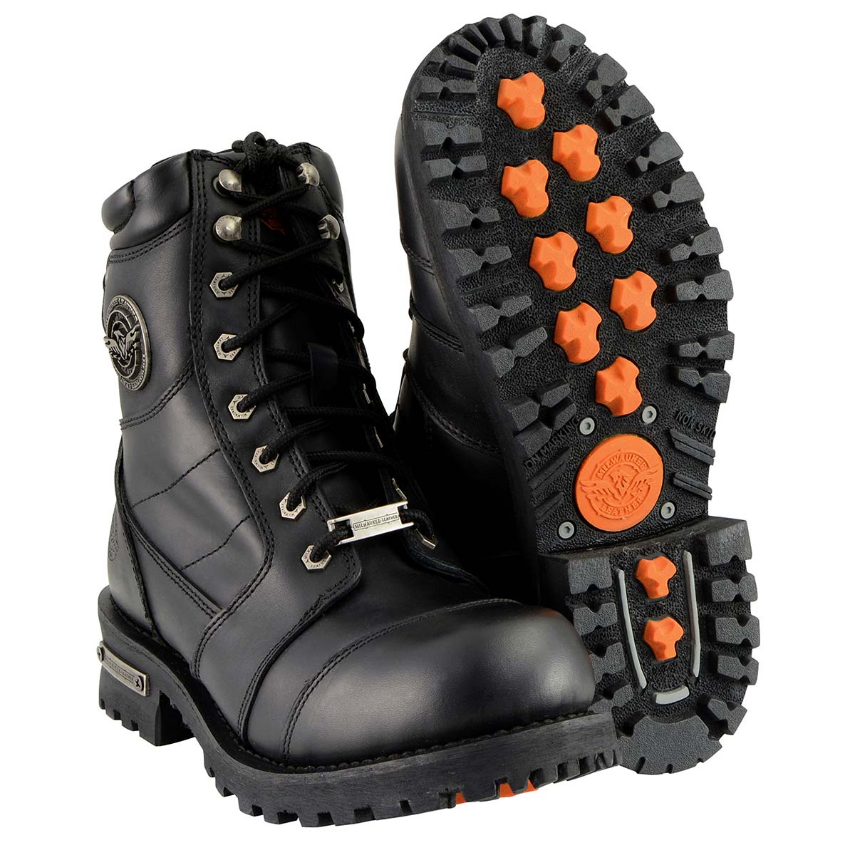 Men's Classic Black Leather 8-inch Lace-Up Logger Motorcycle Rider Boots