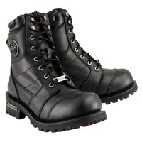 Men's Classic Black Leather 8-inch Lace-Up Logger Motorcycle Rider Boots