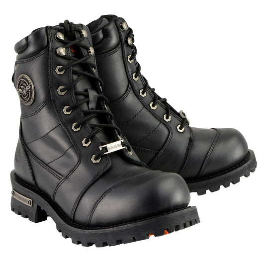 Men's Classic Black Leather 8-inch Lace-Up Logger Motorcycle Rider Boots