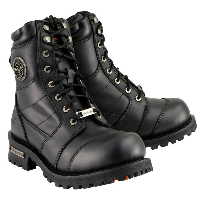 Men's Classic Black Leather 8-inch Lace-Up Logger Motorcycle Rider Boots