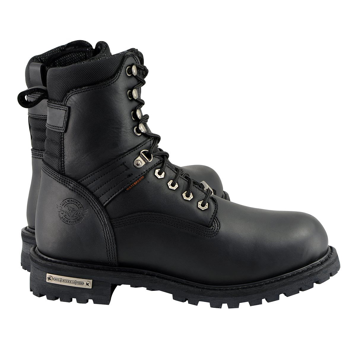 Men's 7-inch Lace to Toe Waterproof Leather Boots Black Wide Width