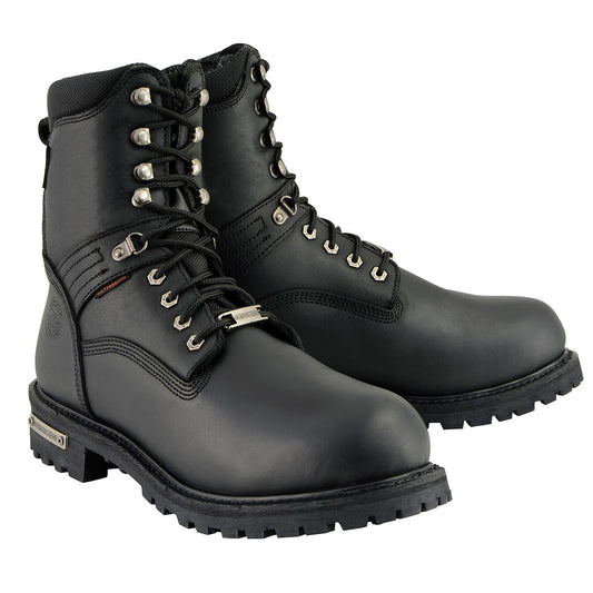 Men's 7-inch Lace to Toe Waterproof Leather Boots Black Wide Width