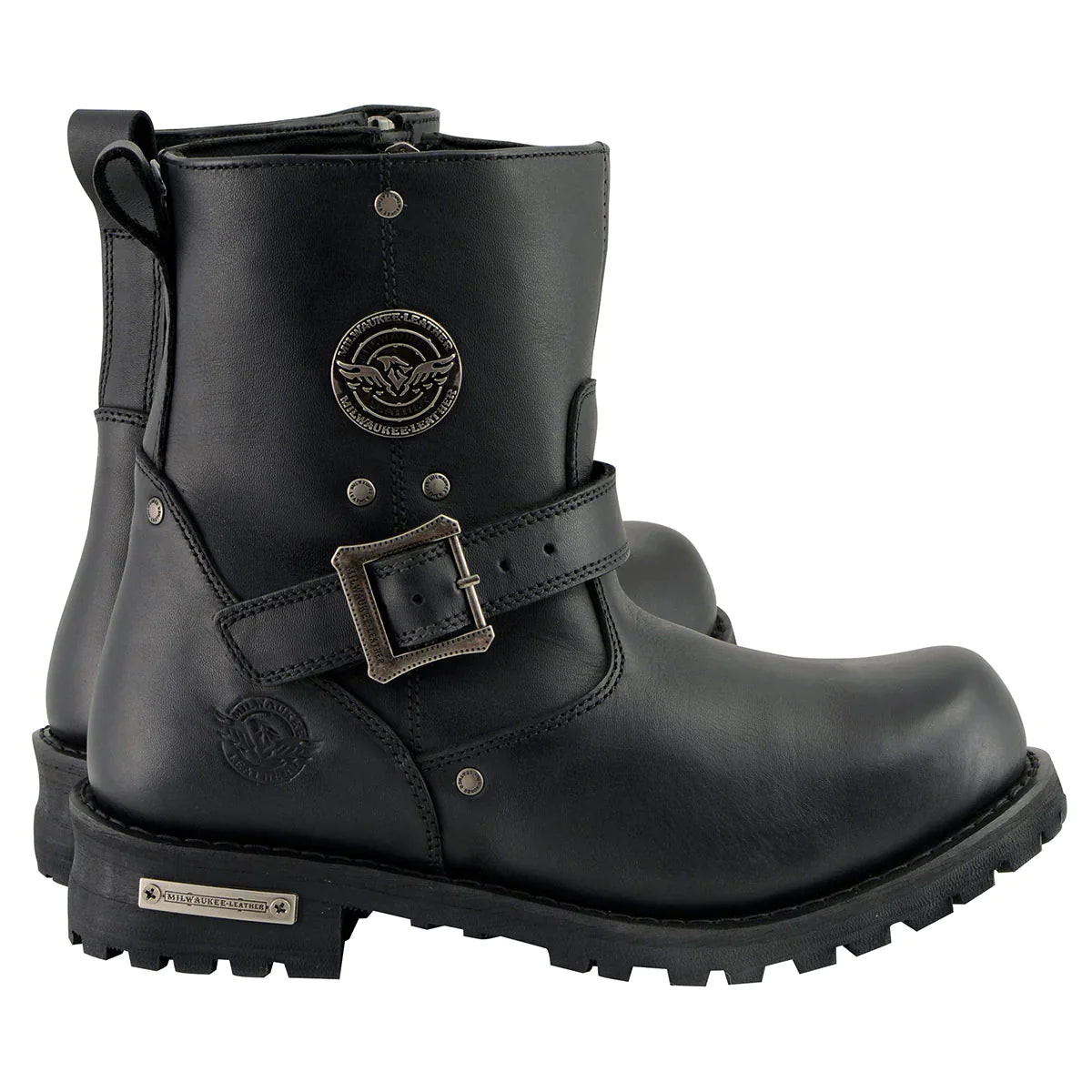 Men's Black 6-inch Classic Engineer Boots with Side Zipper