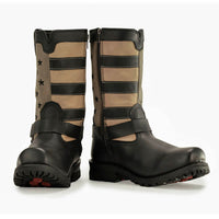 Men's Stars and Stripes Motorcycle Harness Boots Distressed Brown
