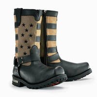 Men's Stars and Stripes Motorcycle Harness Boots Distressed Brown