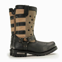 Men's Stars and Stripes Motorcycle Harness Boots Distressed Brown