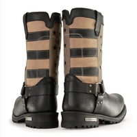 Men's Stars and Stripes Motorcycle Harness Boots Distressed Brown