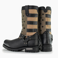 Men's Stars and Stripes Motorcycle Harness Boots Distressed Brown
