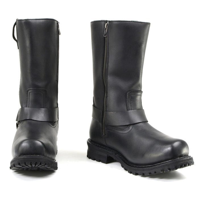 11-inch Waterproof Harness Motorcycle Boots Wide Width Square Toe Black