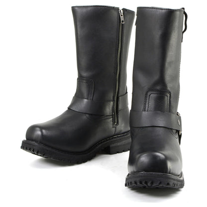11-inch Waterproof Harness Motorcycle Boots Wide Width Square Toe Black