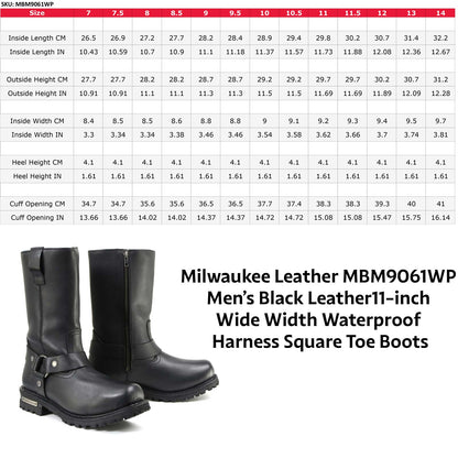 11-inch Waterproof Harness Motorcycle Boots Wide Width Square Toe Black