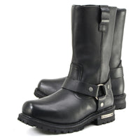 11-inch Waterproof Harness Motorcycle Boots Wide Width Square Toe Black