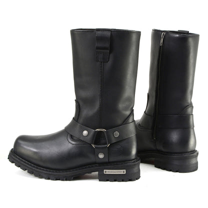 11-inch Waterproof Harness Motorcycle Boots Wide Width Square Toe Black