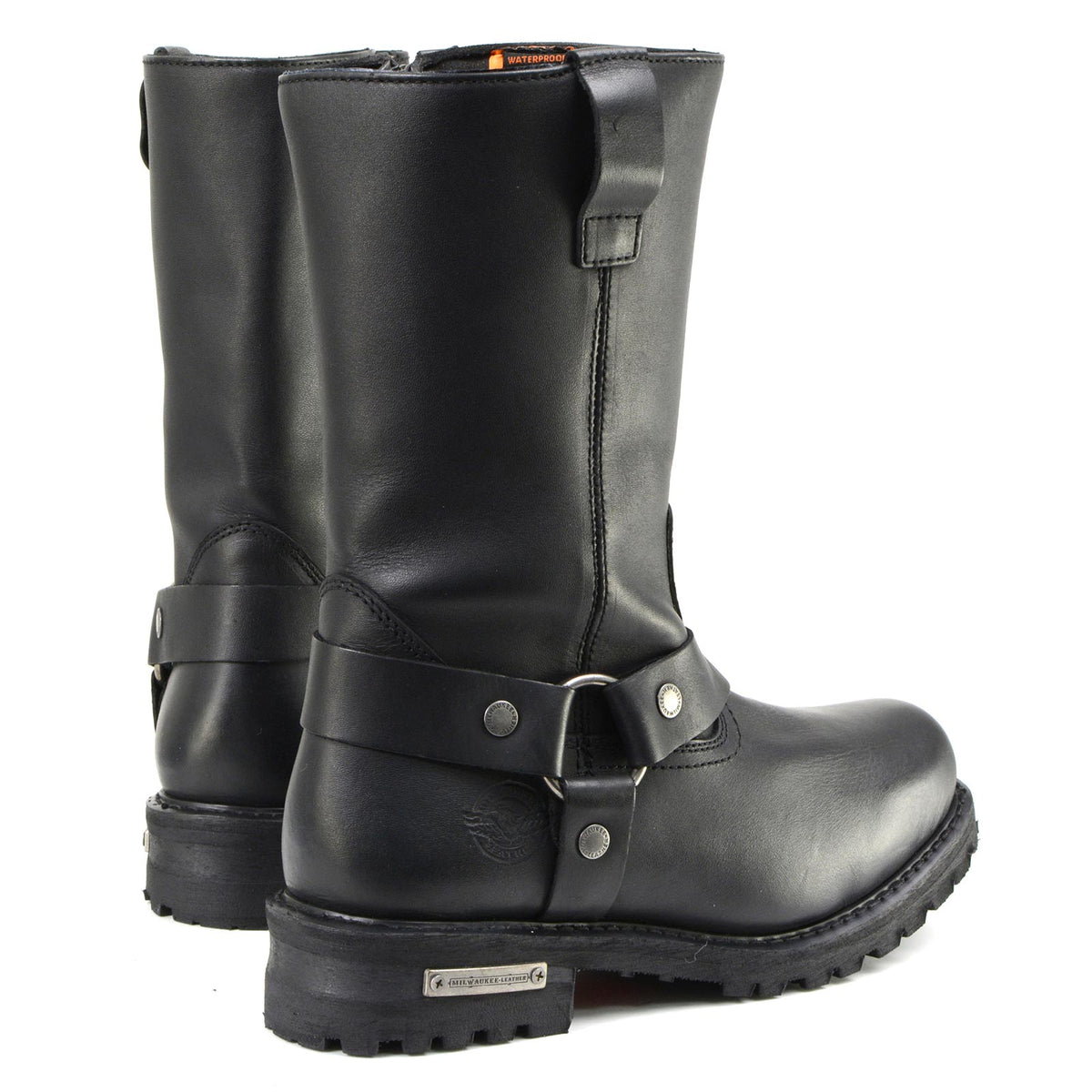 11-inch Waterproof Harness Motorcycle Boots Wide Width Square Toe Black