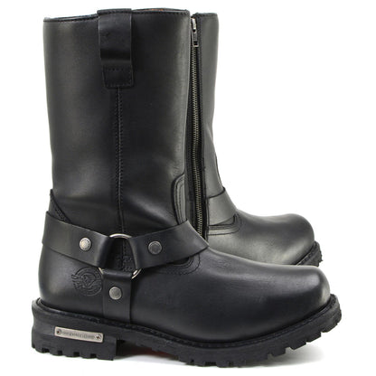 11-inch Waterproof Harness Motorcycle Boots Wide Width Square Toe Black