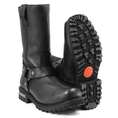 11-inch Waterproof Harness Motorcycle Boots Wide Width Square Toe Black