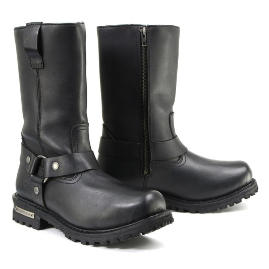 11-inch Waterproof Harness Motorcycle Boots Wide Width Square Toe Black