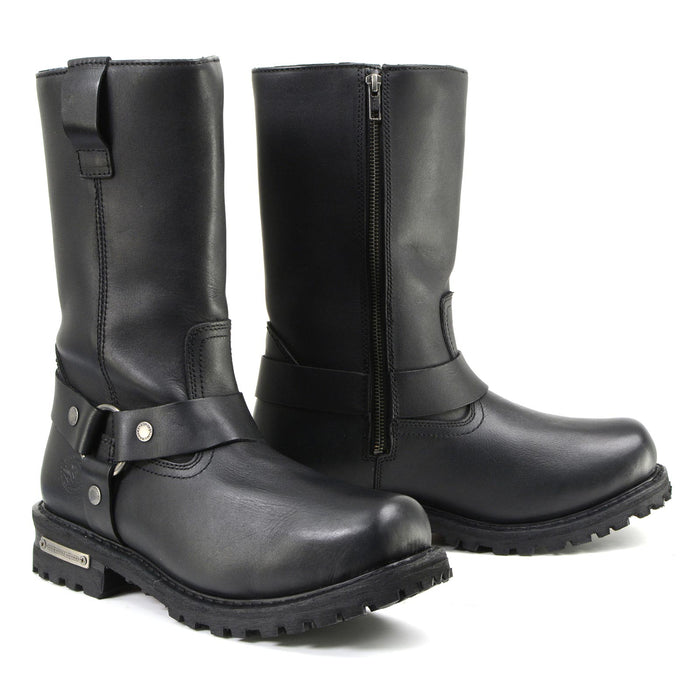 11-inch Waterproof Harness Motorcycle Boots Wide Width Square Toe Black