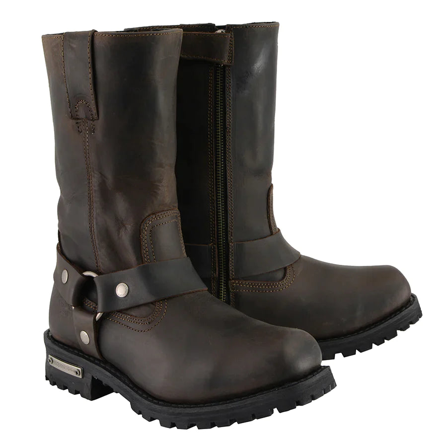 Men's Classic 11 Inch Dark Brown Harness Square Toe Boots