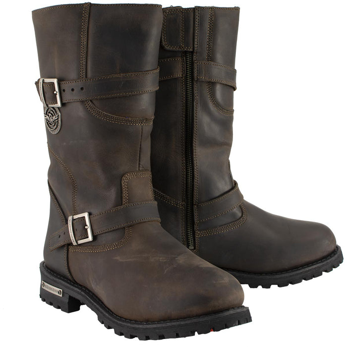 Classic Distressed Brown Leather Motorcycle Engineer Riding Biker Boots