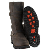 Classic Distressed Brown Leather Motorcycle Engineer Riding Biker Boots