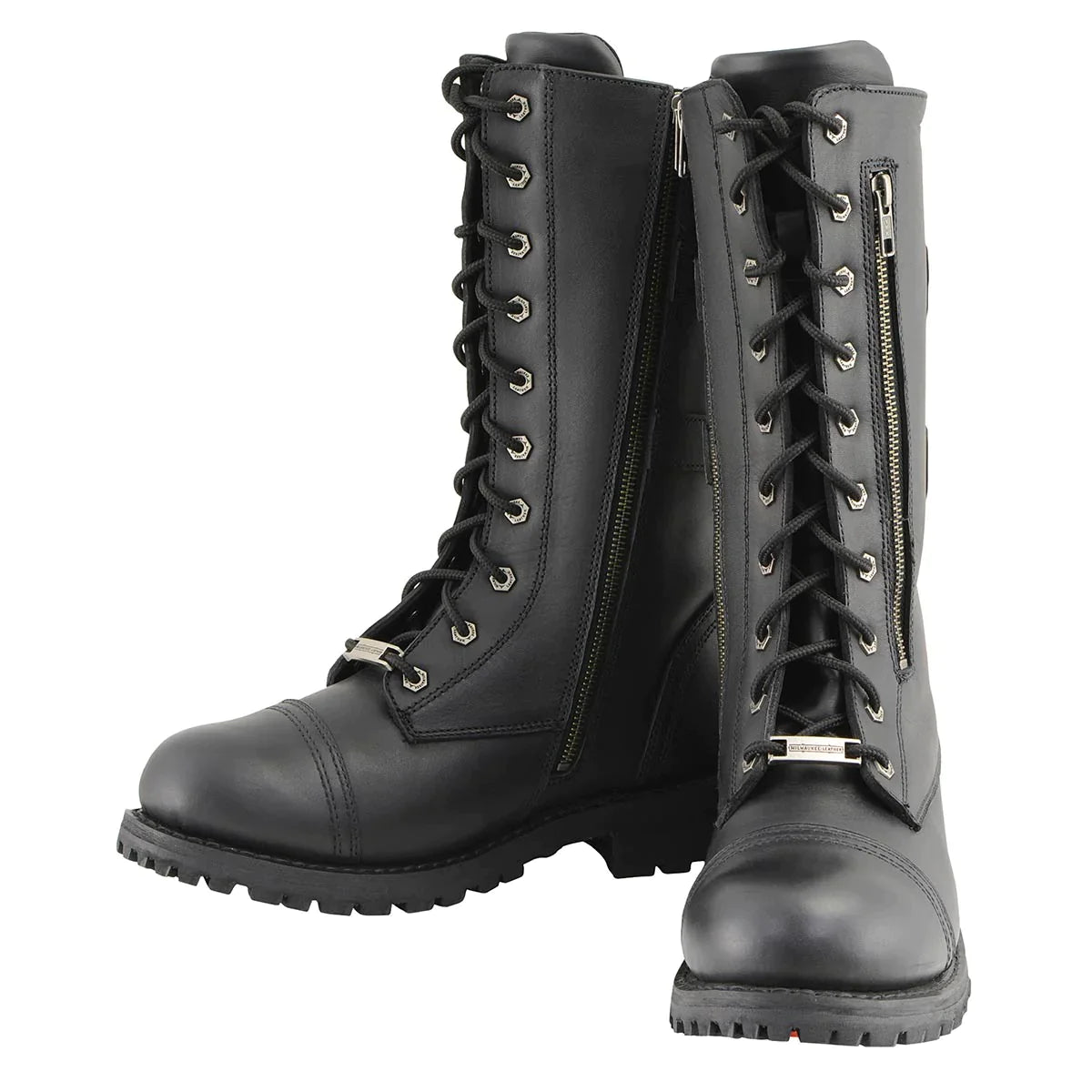Men’s Black Tall ‘Tactical’ Lace-Up Boots with Buckles Storage Pockets