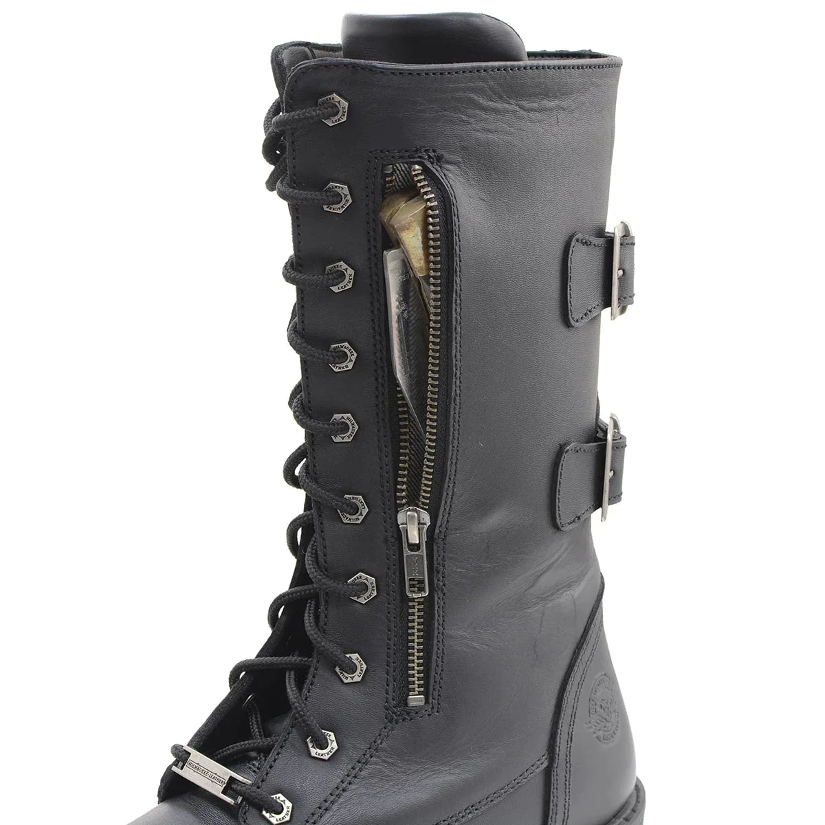 Men’s Black Tall ‘Tactical’ Lace-Up Boots with Buckles Storage Pockets